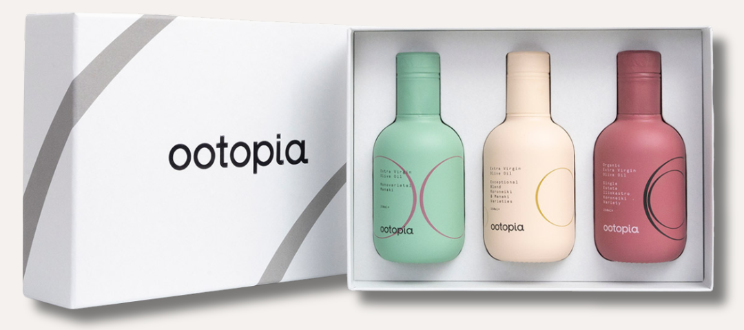 Ootopia Koroneiki olive oil bottle with gift box