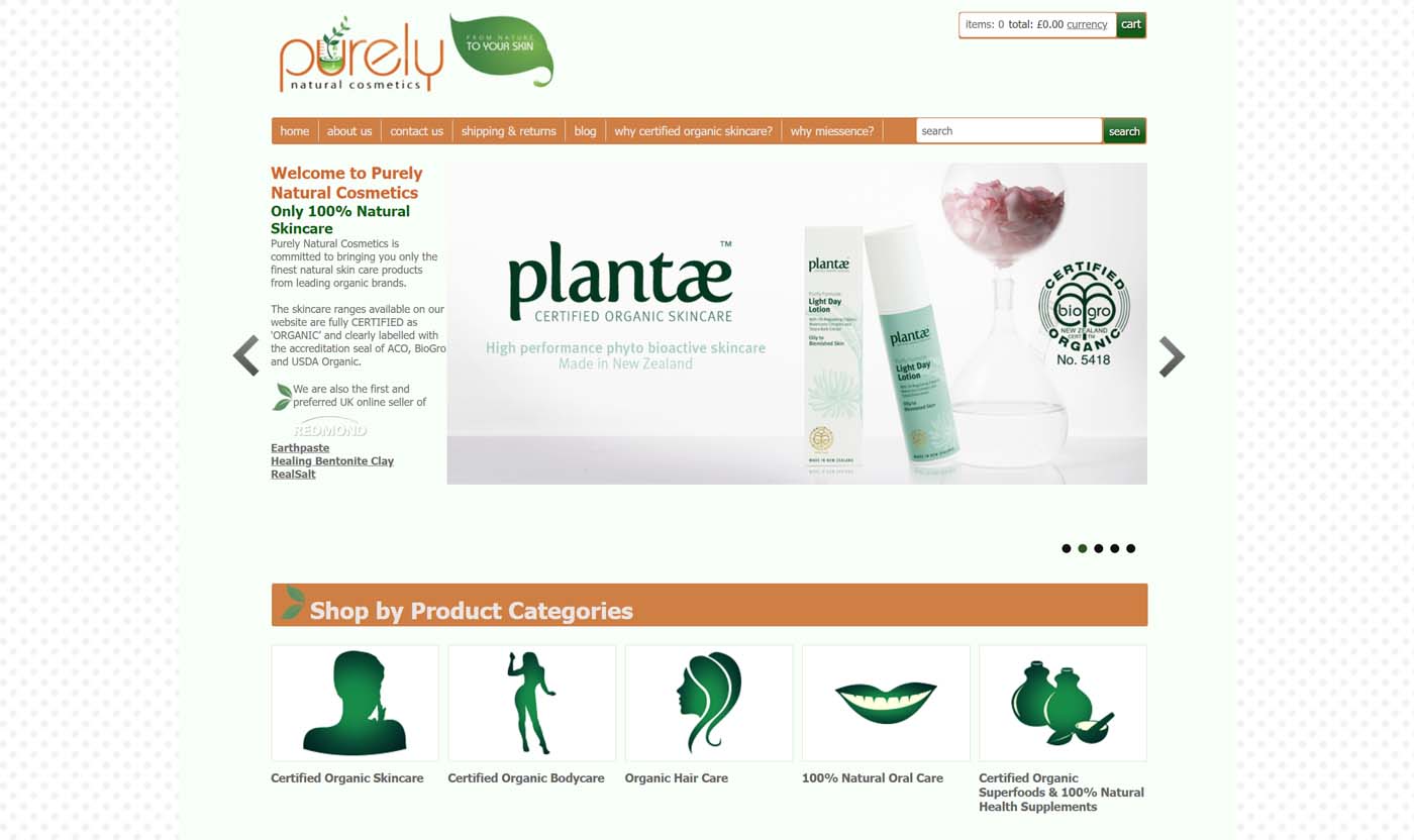 Náš první e-shop Purely Natural Cosmetics