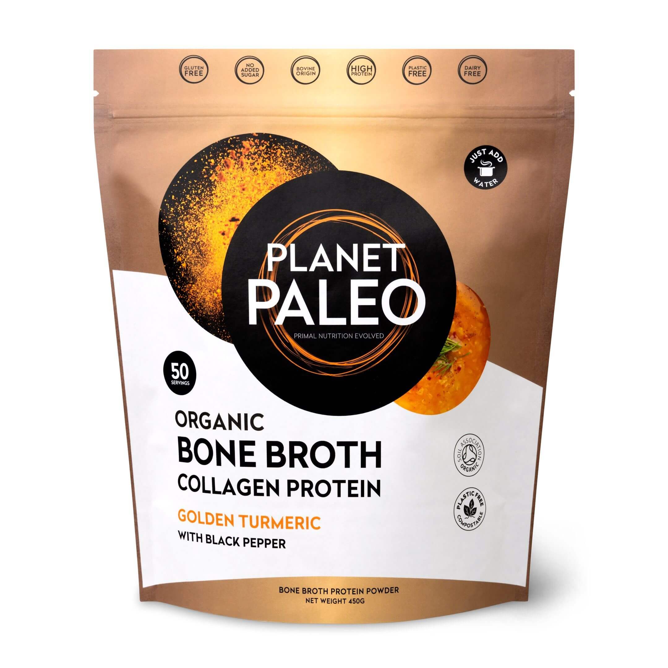 Planet Paleo | Bio Sušený vývar a protein - KURKUMA - 9 g, 90 g, 225 g, 450 g Obsah: 450 g