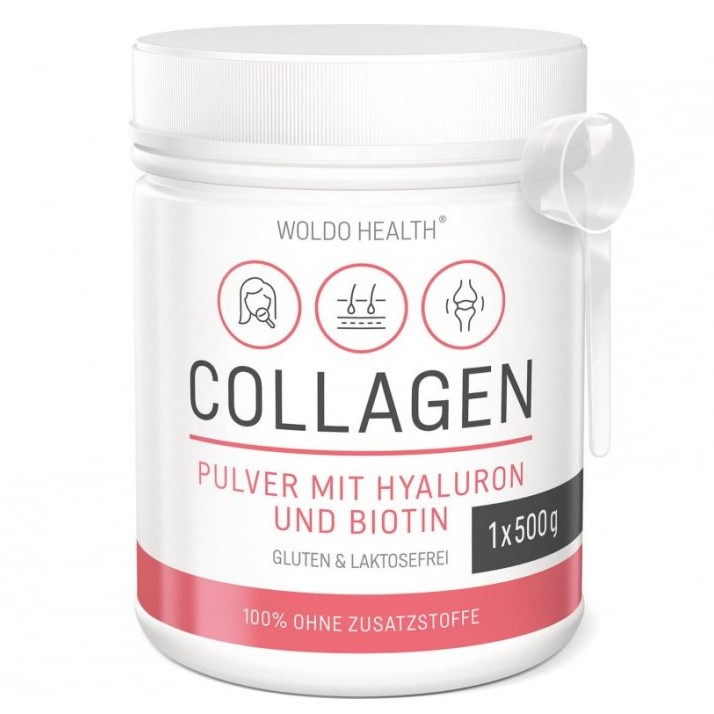 Woldohealth | Hovězí kolagen - HYLAURON a BIOTIN - 500 g