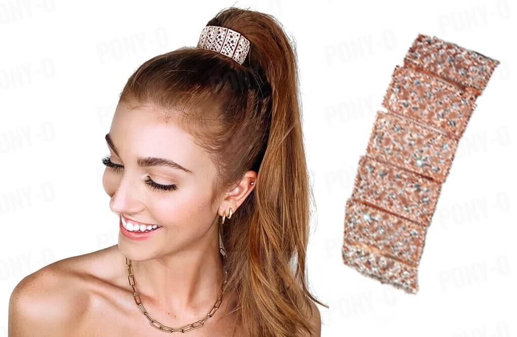 Doplněk ke sponám Pony-O ve tvaru třpytivého náhrdelníku Obsah: Rose Gold Square