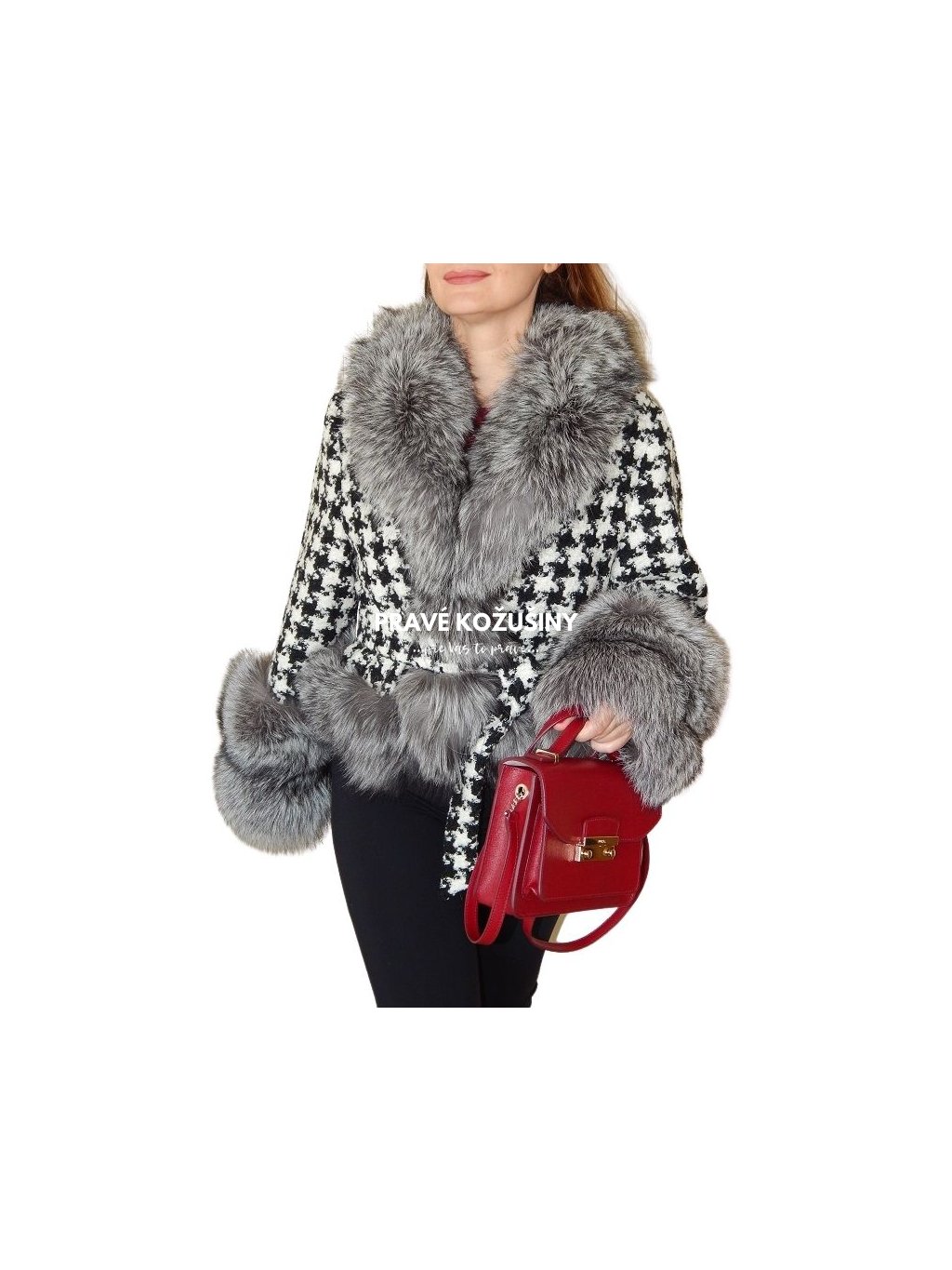 Vlnený buklé kabátik s pravou kožušinou líšky, VIAC FARIEB, K101