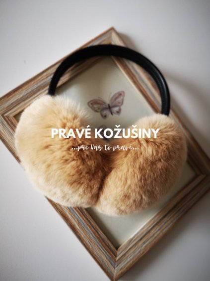Ušká z pravej kožušiny králika, camel - hnedé, Us02