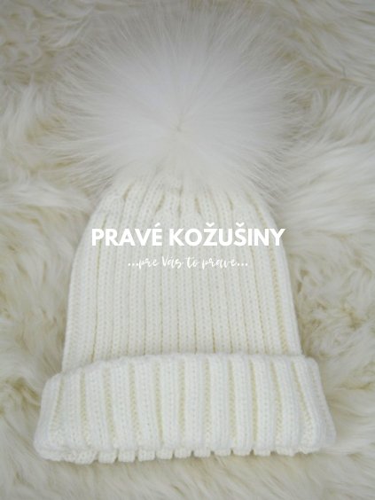 Biela detská čiapka s bielym brmbolcom z mývala, CD01