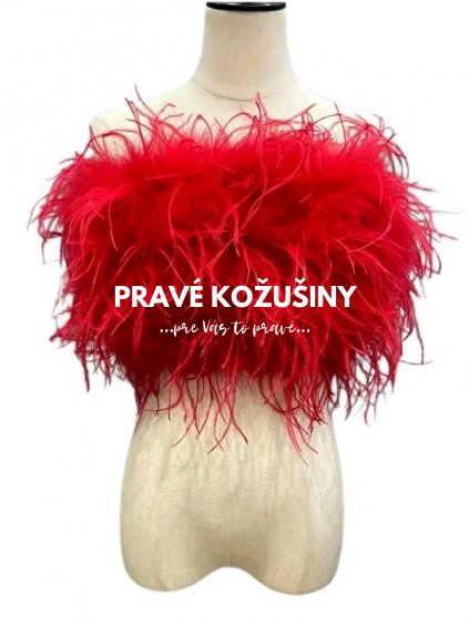 Červený bandeau crop top z vtáčieho peria, T01