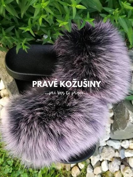 Rúžovo-čierne šľapky s pravou kožušinou líšky, OB01