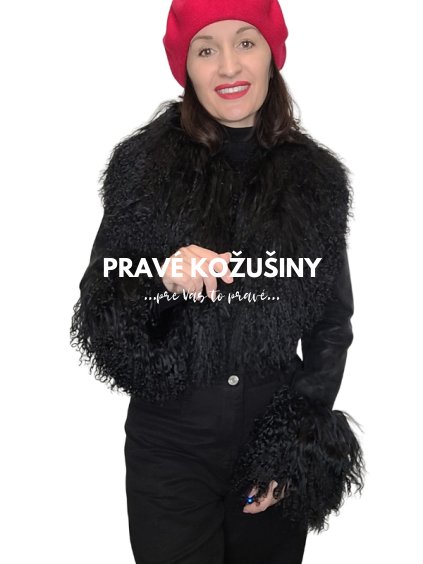 Celočierny semišový kožúšok s mongolskou ovcou-zvnútra králik, K309
