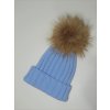Modrá detská čiapka s naturálnym brmbolcom z mývala, CD01