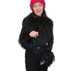Celočierny semišový kožúšok s mongolskou ovcou-zvnútra králik, K309