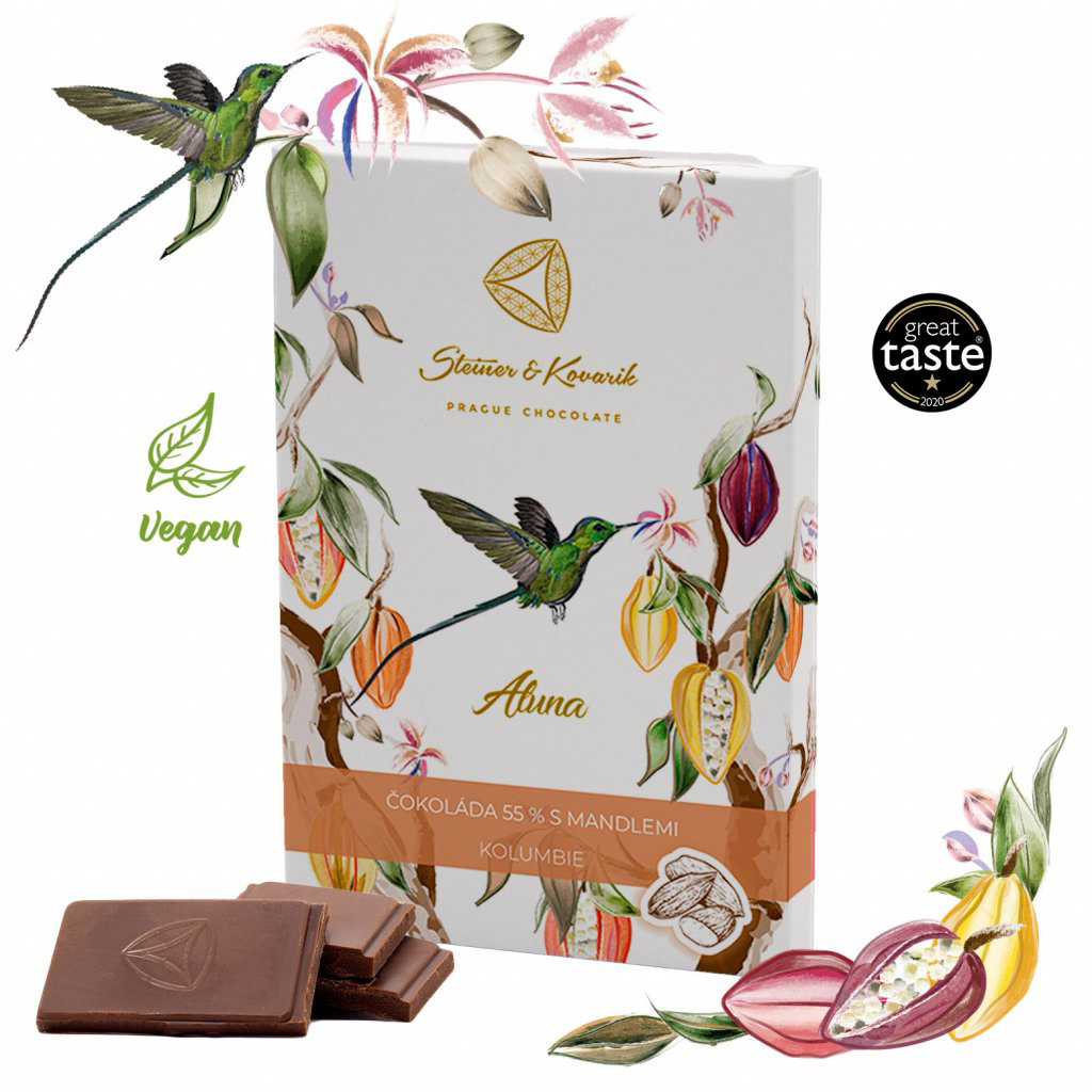 Aluna - čokoláda 55% s mandlemi, 70 g