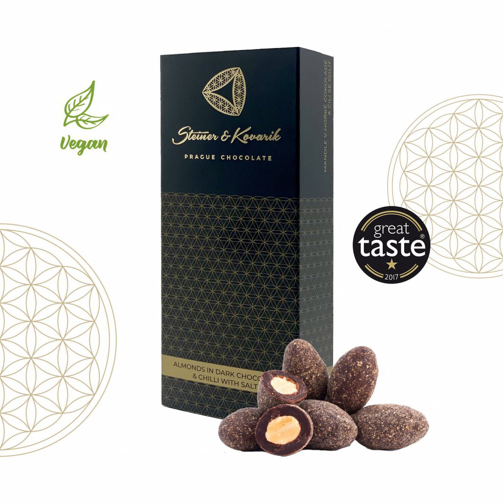 Karlovy mandle v hořké čokoládě s chilli a solí 130g