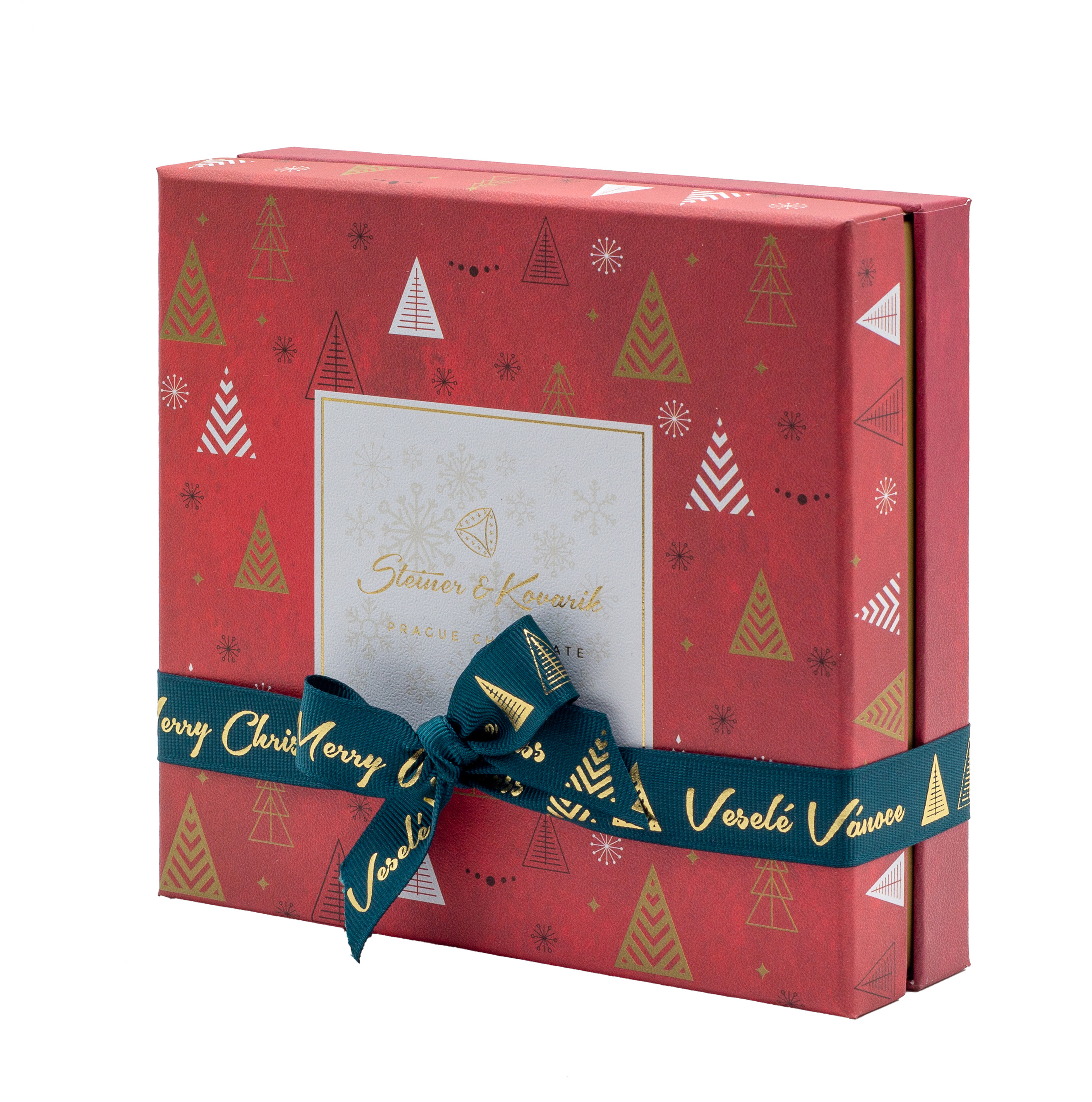 Vánoční dárková krabička ČERVENÁ, 6 oblíbených druhů dražé, 300g