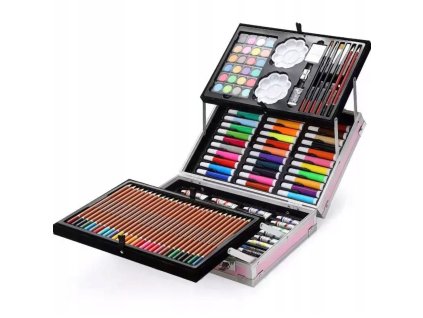 Dětský umělecký kufřík 145 ks – pastelky, fixy, vodové a plakátové barvy