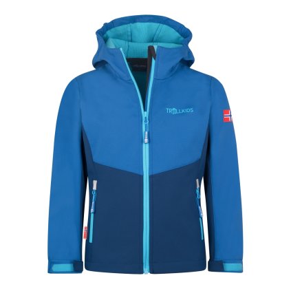DĚTSKÁ ZATEPLENÁ SOFTSHELLOVÁ BUNDA TROLLKIDS KRISTIANSAND, ALPINE BLUE / DARK INDIGO / POOL BLUE