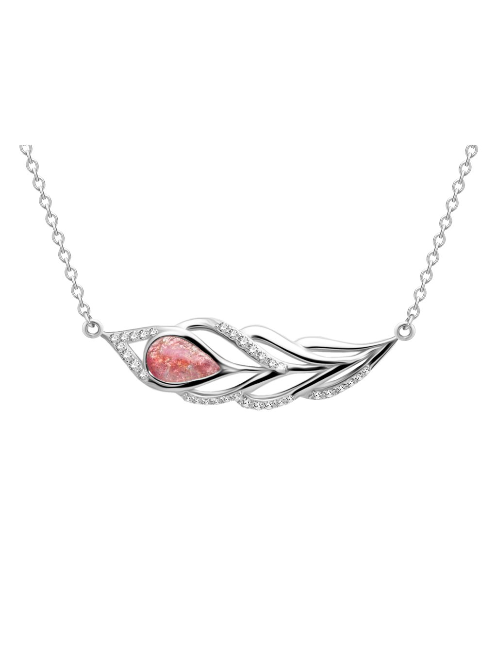 Stříbrný náhrdelník Penna, pírko s českým křišťálem a kubickou zirkonií Preciosa, růžový
