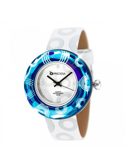 Hodinky Crystal Time Modern, kruhy modré, vzor. pásek