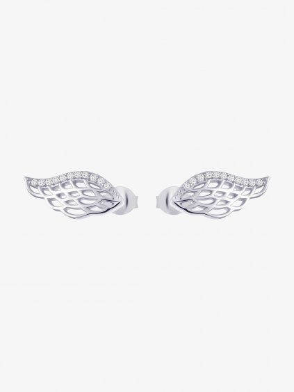 Stříbrné náušnice Angel Wings, andělská křídla s kubickou zirkonií Preciosa