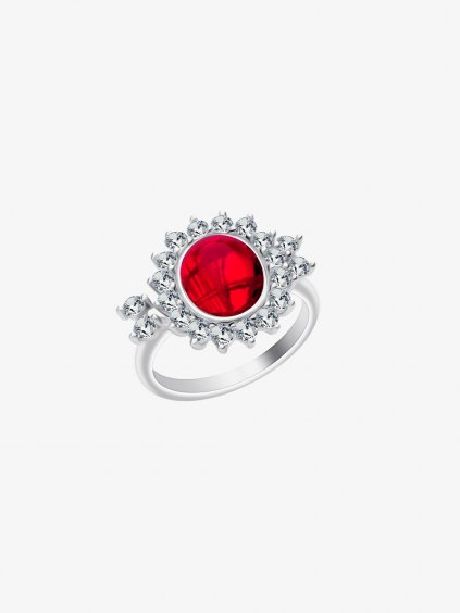 Stříbrný prsten Camellia s českým křišťálem a kubickou zirkonií Preciosa, červený