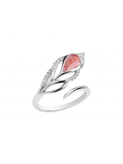 Stříbrný prsten Penna, pírko s českým křišťálem a kubickou zirkonií Preciosa, růžový