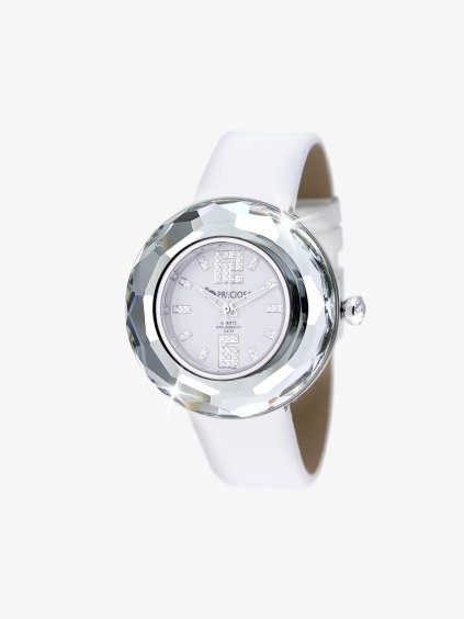 Hodinky Crystal Time Premium s českým křišťálem Preciosa, bílé, bílý řemínek