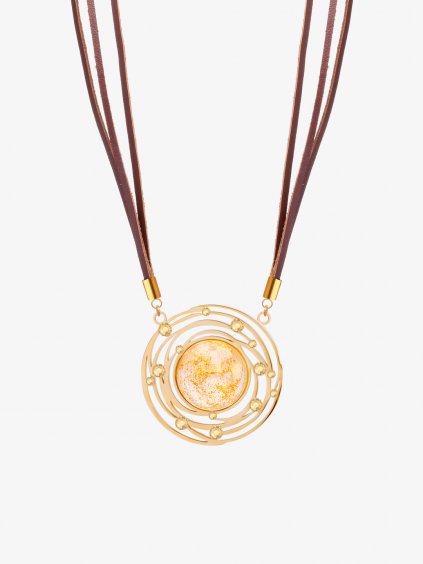 Ocelový náhrdelník Mays s mačkaným kamenem s 24k zlatem Preciosa