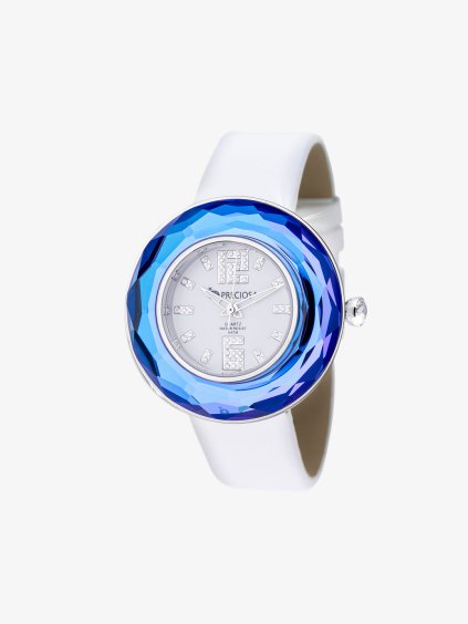 Hodinky Crystal Time Premium s českým křišťálem Preciosa, modré, bílý řemínek