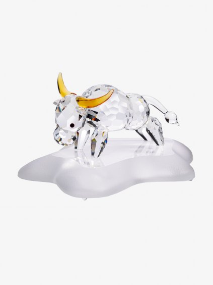 Skleněná figurka Buvol - čínský zodiak z českého křišťálu Preciosa, na podstavci, topaz