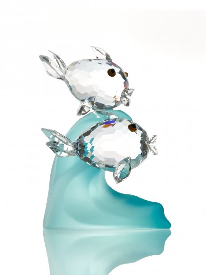 Skleněná figurka Rybky na vlně z českého křišťálu Preciosa, krystal