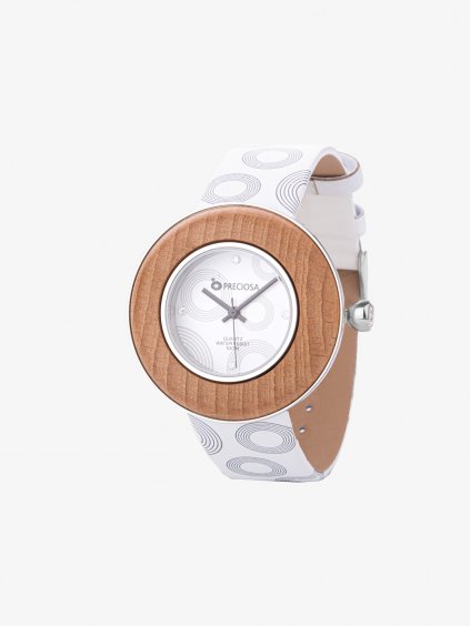 Hodinky Crystal Time Wood s bukovým dřevem - kožený řemínek s kruhy