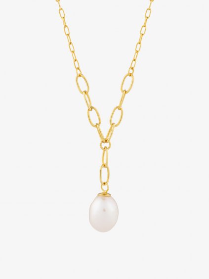 Stříbrný náhrdelník Pearl Heart s říční perlou Preciosa, pozlacený