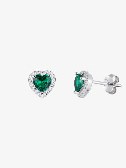 Stříbrné náušnice Velvet Heart, srdce s kubickou zirkonií Preciosa, emerald