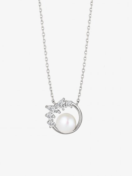 Stříbrný náhrdelník Innocence s říční perlou a kubickou zirkonií Preciosa