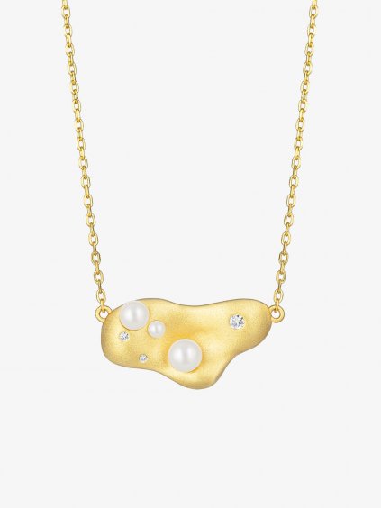 Pozlacený náhrdelník Smooth s říční perlou a kubickou zirkonií Preciosa
