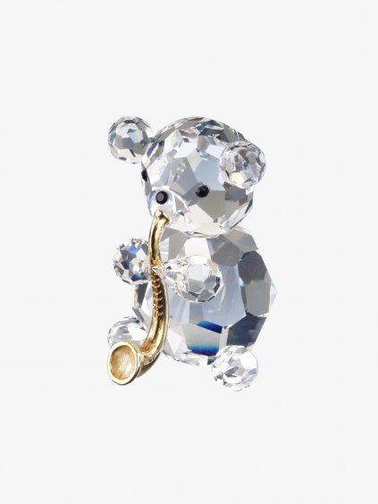 Skleněná figurka Medvídek muzikant se saxofonem s českým křišťálem Preciosa