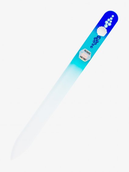 Skleněný pilník s českým křišťálem - velký, modrý s mušlí