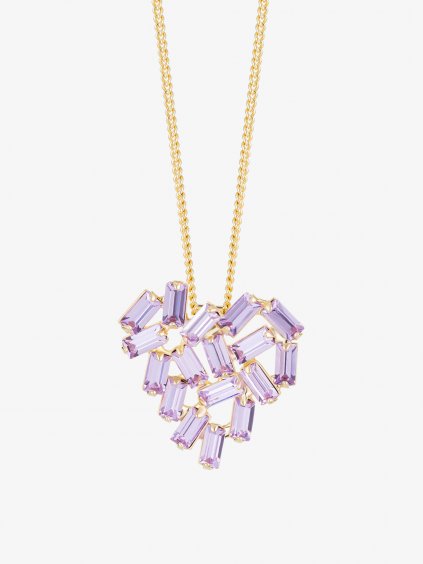 Pozlacený bižuterní náhrdelník Sugarheart, srdce s českým křišťálem Preciosa, violet