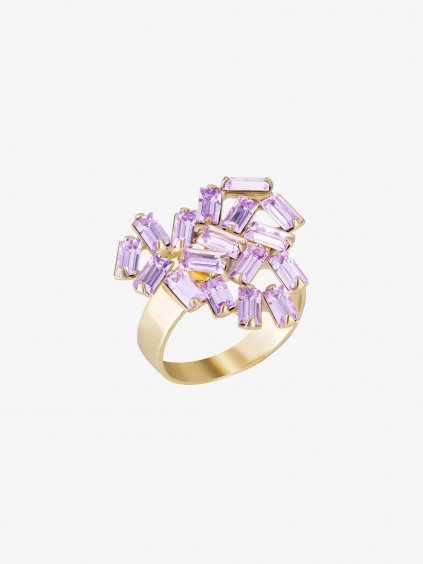 Pozlacený bižuterní prsten Sugarheart, srdce s českým křišťálem Preciosa, violet