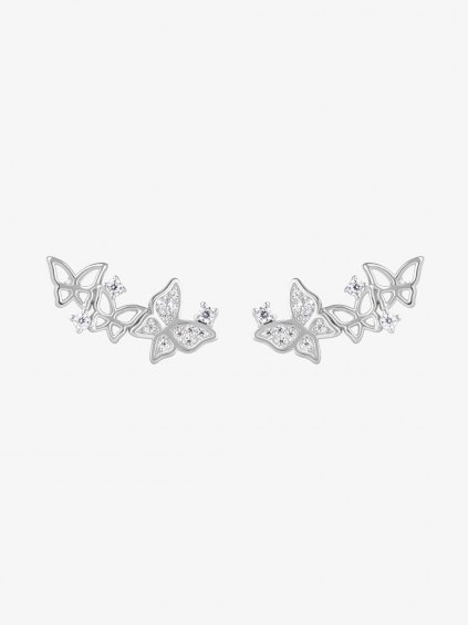 Stříbrné náušnice Butterfly Waltz, motýl s kubickou zirkonií Preciosa