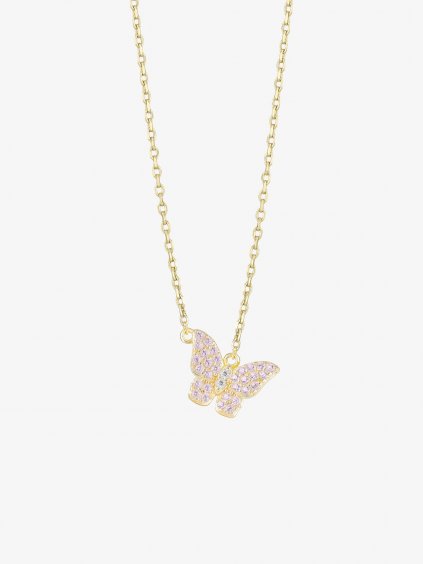 Pozlacený stříbrný náhrdelník Candy Floss, motýl s kubickou zirkonií Preciosa