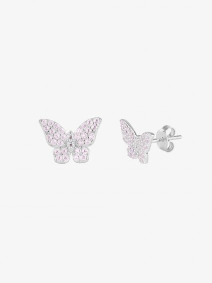 Stříbrné náušnice Candy Floss, motýl s kubickou zirkonií Preciosa