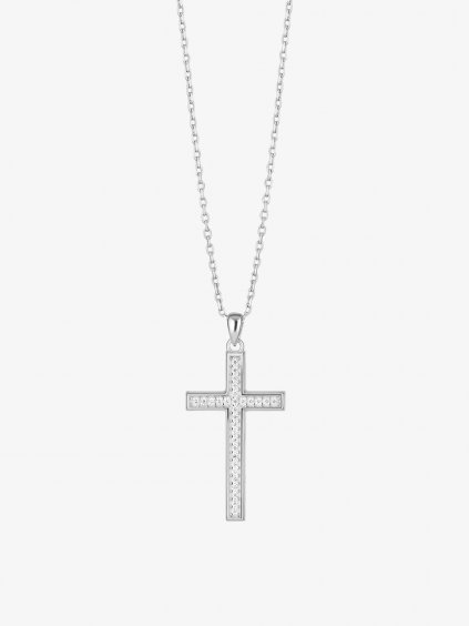 Stříbrný přívěsek s řetízkem Cross, křížek s kubickou zirkonií Preciosa