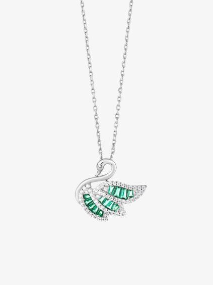 Stříbrný náhrdelník Sparkling Swan, labuť s kubickou zirkonií Preciosa, zelená