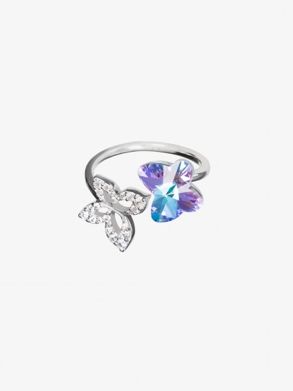 Stříbrný prsten Butterfly Harmony, motýli s českým křišťálem a kubickou zirkonií Preciosa