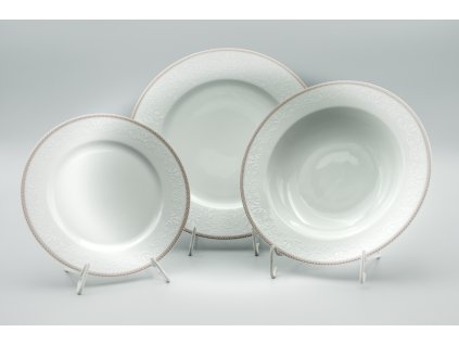 OPAL svadobná hnedá, Tanierová súprava 18 dielov, čipka Thun