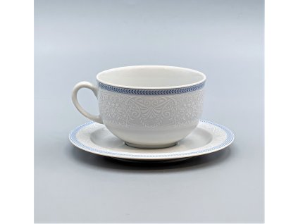 OPAL svadobná modrá, Šálok s tanierikom čajový NIZKÝ 280 ml, čipka, Thun