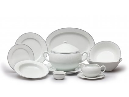OPAL svadobná šedá, Jedálenská súprava 25 dielov, čipka, Thun