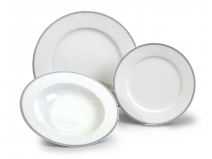 OPAL svadobná šedá, Tanierová súprava 18 dielov, čipka Thun