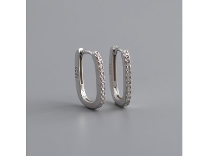 Stříbrné náušnice - moderní oválné se zirkony NF8003