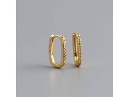 Stříbrné náušnice - pozlacené - moderní oválné se zirkony NF8004