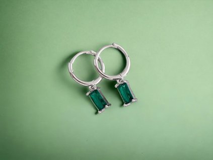 Stříbrné náušnice - visící zelený obdélníkový zirkon NF4003